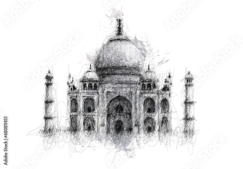 Majestic Marvel: A Timeless Taj Mahal Drawing, Capturing the Iconic Beauty of India's Architectural Jewel photo