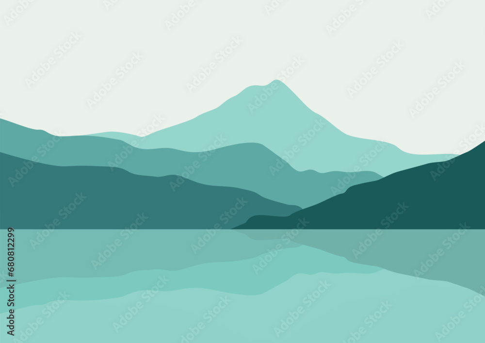 Mountains and lake landscape, vector illustration for background design.
