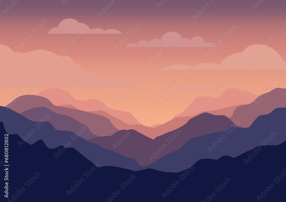 Beautiful purple Mountains, vector illustration for background design.