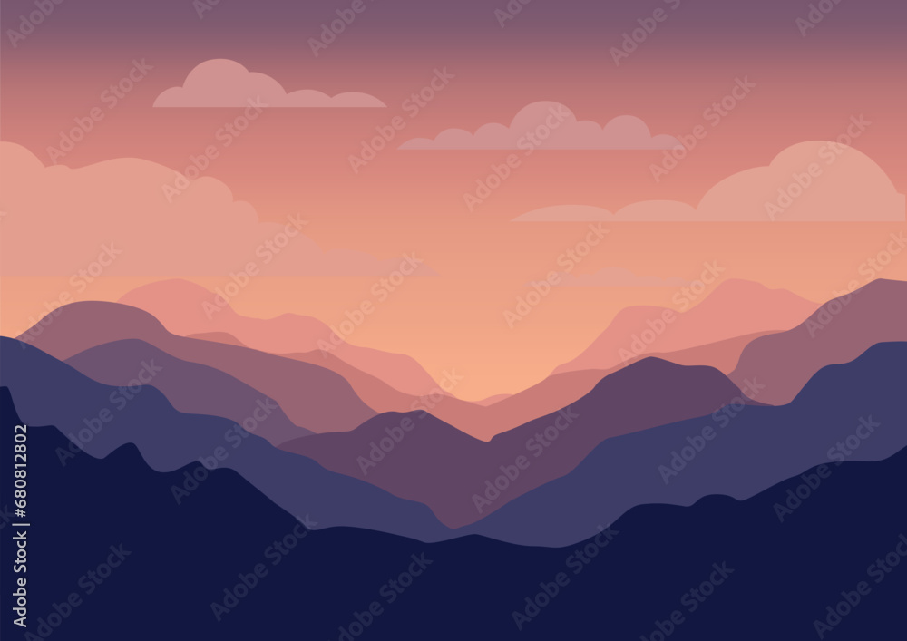 Fototapeta premium Beautiful purple Mountains, vector illustration for background design.