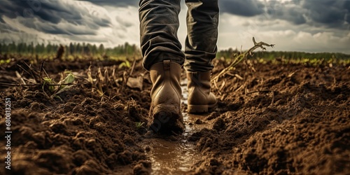 person walking in soil in a field, generative AI