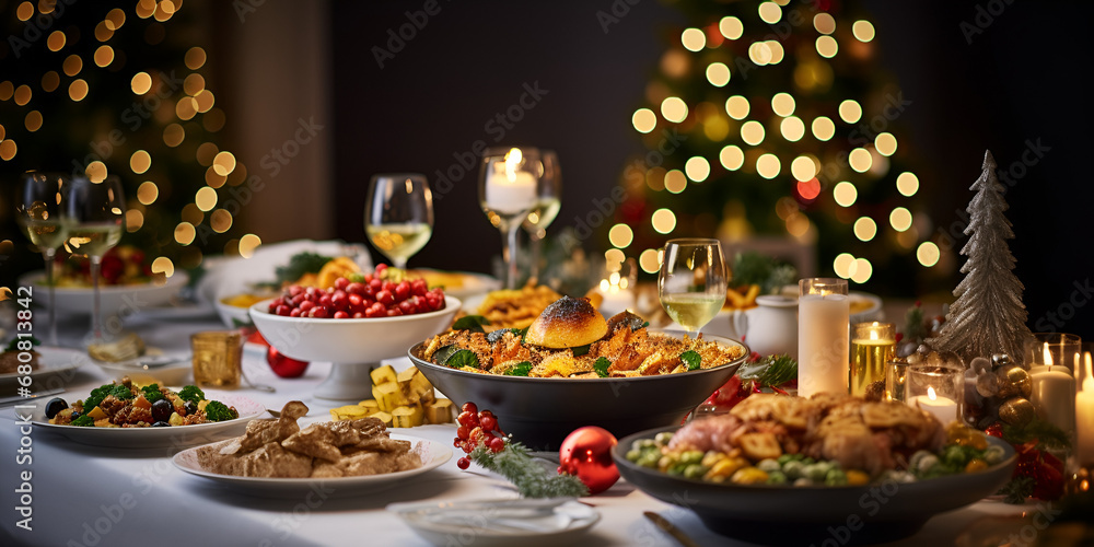 Christmas buffet with food and drinks for guests to enjoy created with generative ai
