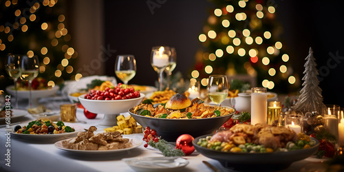 Christmas buffet with food and drinks for guests to enjoy created with generative ai 