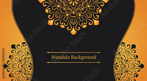 Black and yellow abstract background, with ornamental mandala