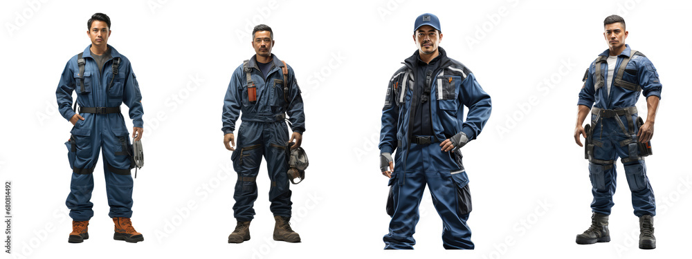 Naklejka premium male worker in blue overalls