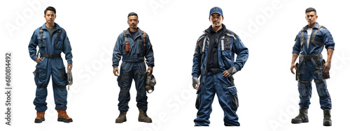 male worker in blue overalls photo