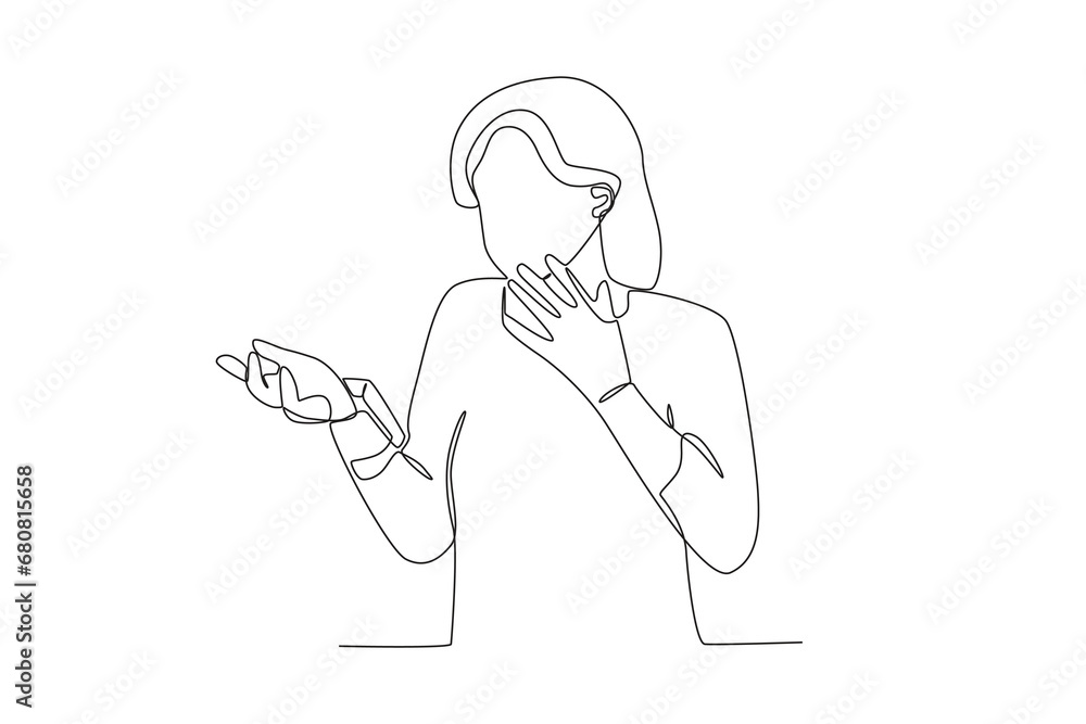 Single continuous line drawing healthcare a woman is checking blood pressure independently at home. Expectant lady have rest at home with glass. One line draw design graphic vector
