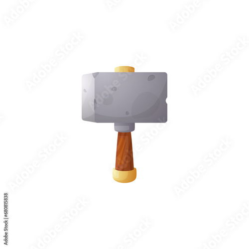Stone age tool, axe weapon icon, sharpen rock with wooden handle, vector hammer club, spear game ancient achieve