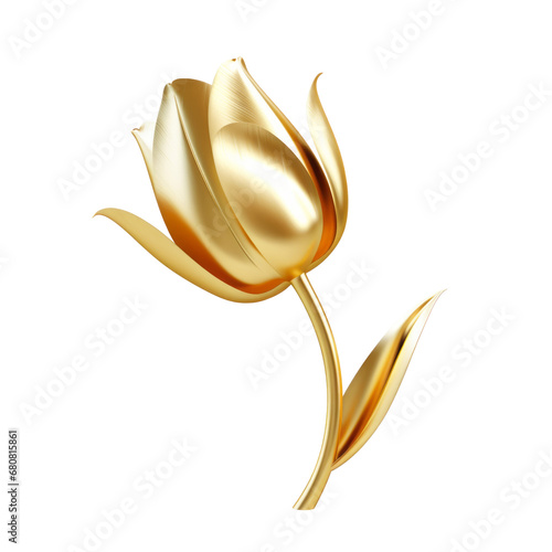 Golden metallic tulip isolated on a transparent background.