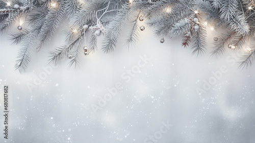 white Christmas background with spruce frosty brunch in winter © Aura