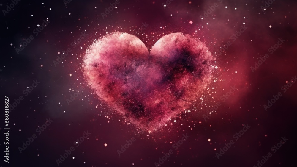 Valentine Day or March 8 holiday. heart made from red dust is floating above a dark space