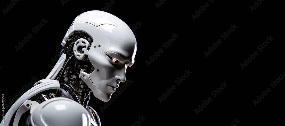 Humanoid robot in a black background. ?oncept of Artificial Intelligence Humanoid robot in a black background. ?oncept of Artificial Intelligence