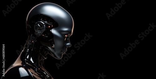 Humanoid robot in a black background. ?oncept of Artificial Intelligence