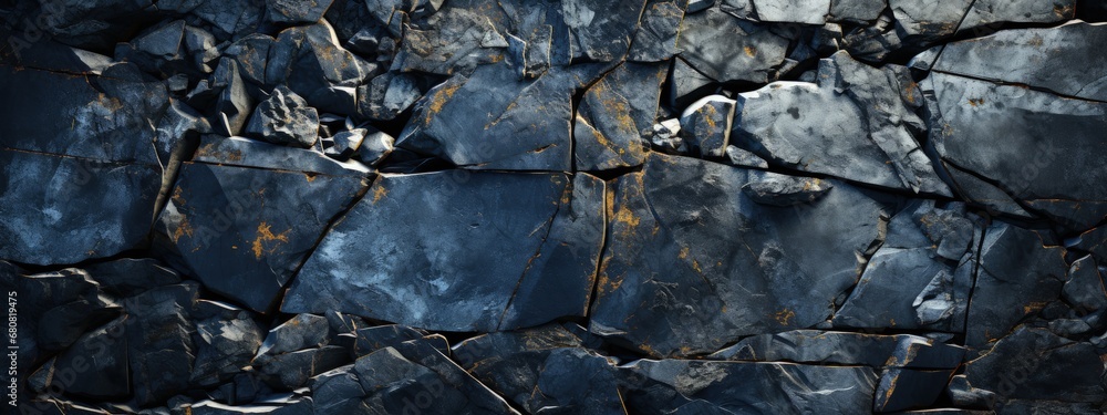 Mysterious Dark Rock Wall with Intriguing Shapes and Shadows