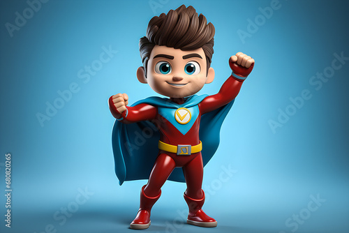 Cartoon character  boy  in superhero costume, 3d illustration , generated ai