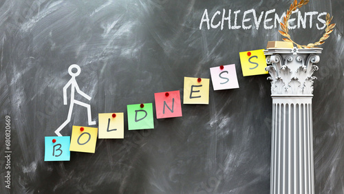 Boldness leads to Achievements - a metaphor showing how boldness makes the way to reach desired achievements. Symbolizes the importance of boldness and cause and effect relationship.,3d illustration