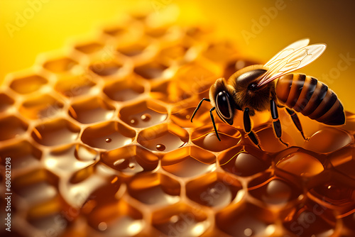 3d illustration honey with  bee and  drops  , generative ai © Виталий Сова