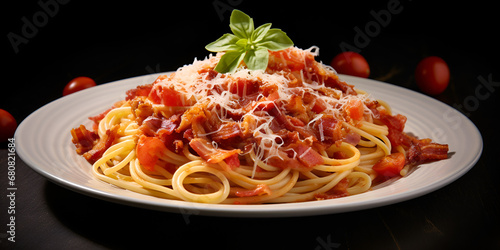 Italian pasta - spaghetti bolognese Pro Photo,, Homemade Comfort Bolognese Pasta Garnished with Parmesan Generative Ai