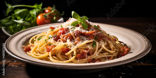 appetizing spaghetti Italian food composed with red sauce,, Italian Delight Freshly Cooked Pasta with Bolognese Sauce Generative Ai