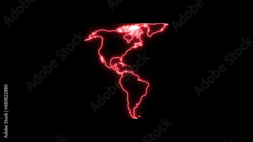 Animated America Continent map neon glow blinking for background of technology or business purpose