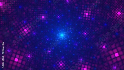 Wallpaper Mural Motion of luminous, coruscating disco lights. Rotation and twinkle of pink, purple square spots on blue. Bright whirling and vortex of hypnotic circumvolution, deformation. 4K UHD 4096x2304 Torontodigital.ca