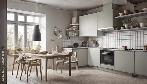 Modern Minimalist Scandinavian Kitchen Interior Design Decoration Inspiration in Gray Color