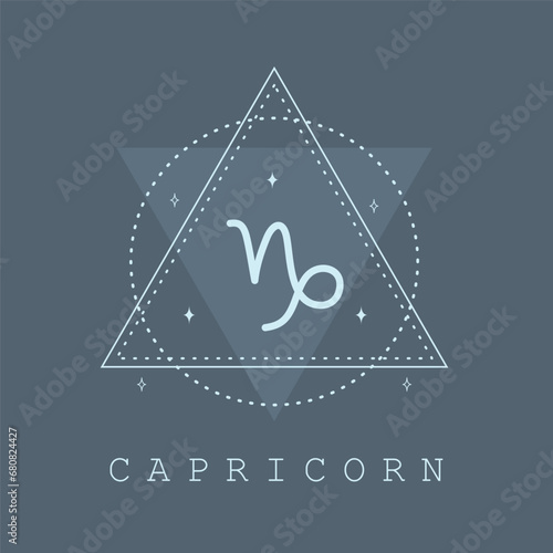 Astrological Capricorn zodiac sign. Horoscope icon in boho minimalist style. Mystic vector illustration. Spiritual tarot card. Hand drawn magic vintage logo.