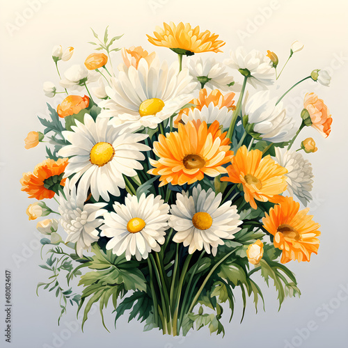 Daisies  Flowers  Watercolor illustrations