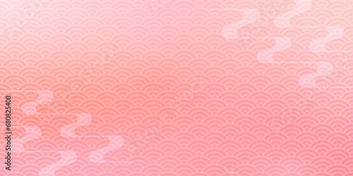 青海波文様　ピンクの春色背景イラスト