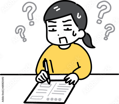 書類の内容が分からない私服の女性