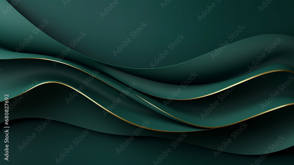 abstract green luxury background with golden line on dark - obrazy, fototapety, plakaty 