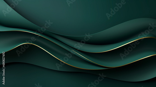 abstract green luxury background with golden line on dark