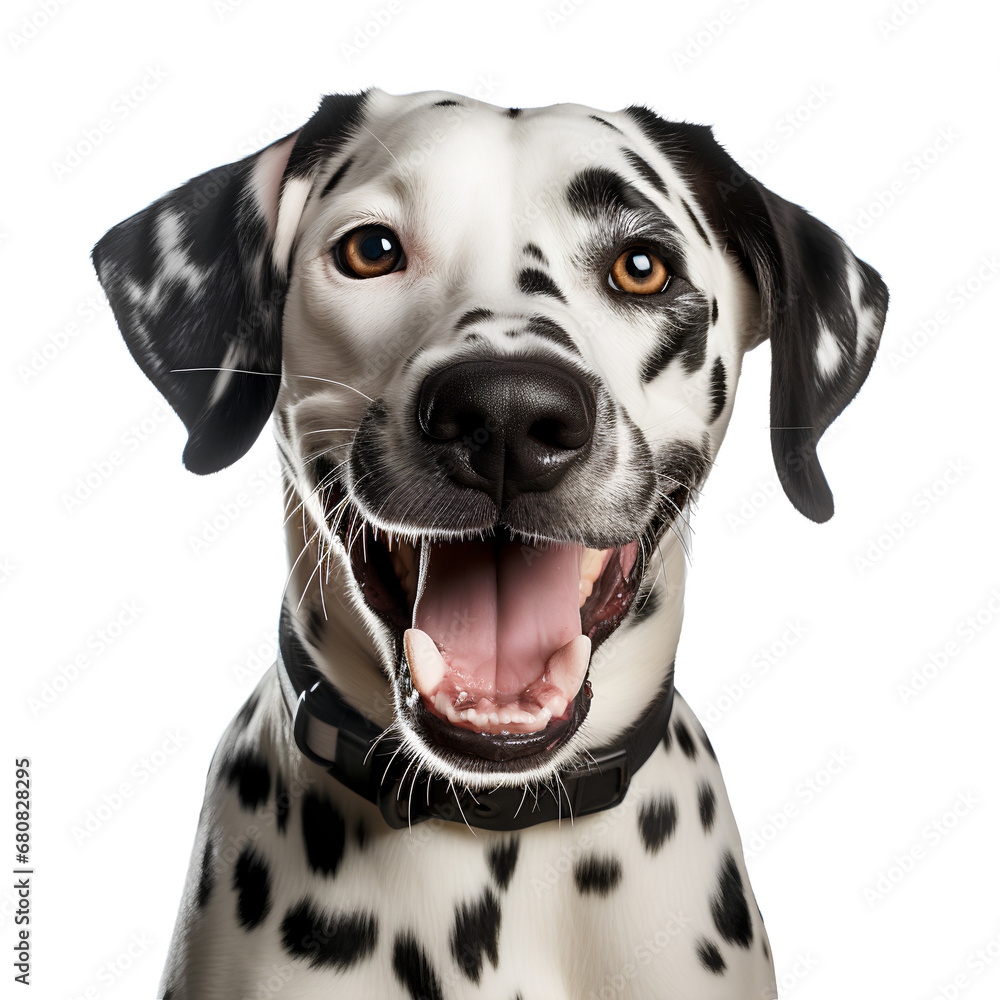 Spotted dog smiling happily on transparent background PNG