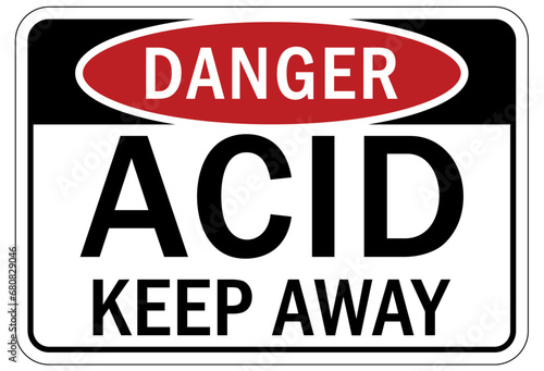 Keep away warning sign and labels acid