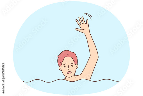Stressed man drown in water ask for help
