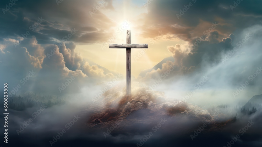 Cross with Foggy Background and Vivid Colors Cross with Foggy Background and Vivid Colors