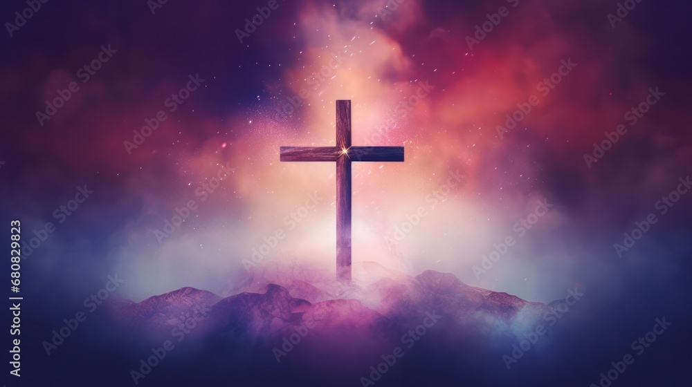 Cross with Foggy Background and Vivid Colors