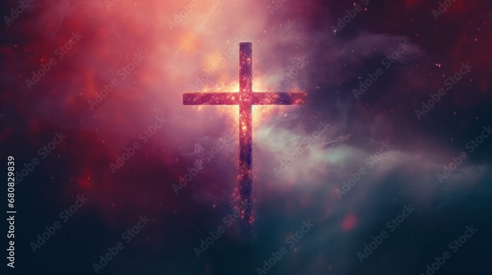 Cross with Foggy Background and Vivid Colors Cross with Foggy Background and Vivid Colors