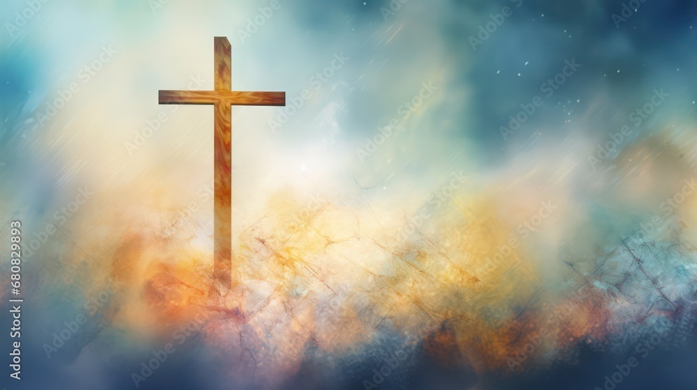 Cross with Foggy Background and Vivid Colors Cross with Foggy Background and Vivid Colors