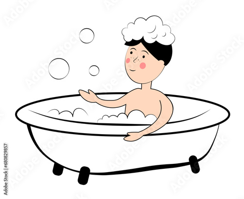 Boy bathing in the bathtub