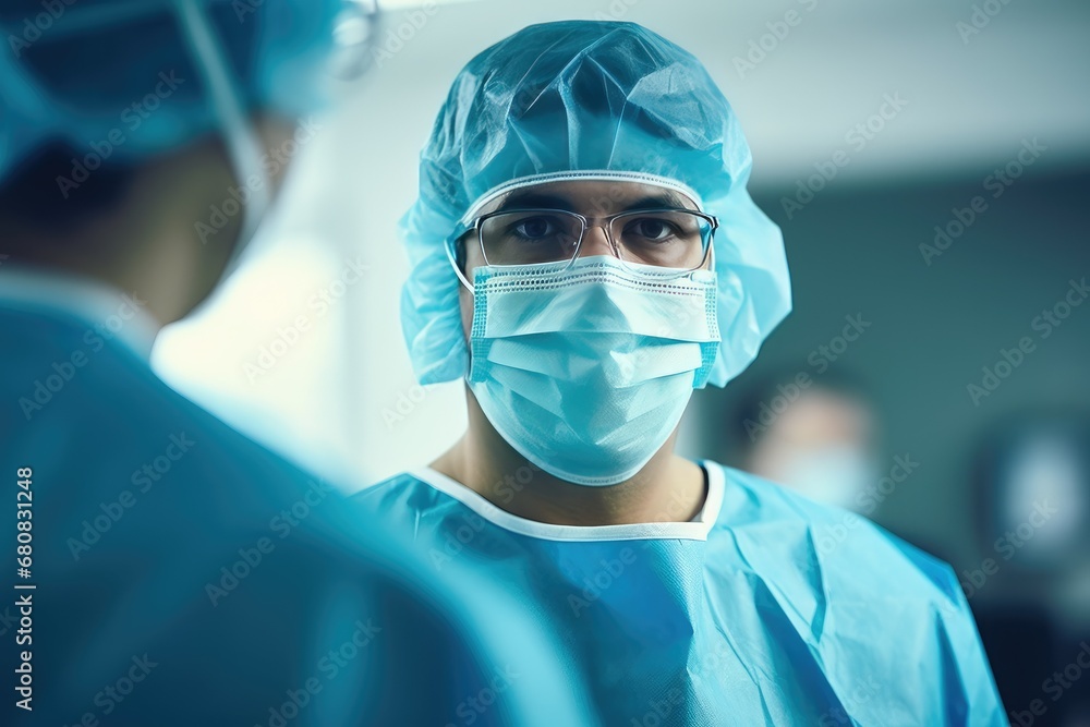 Portrait of surgeon at work in operating room. Medical background.
Generative AI Portrait of surgeon at work in operating room. Medical background.
Generative AI