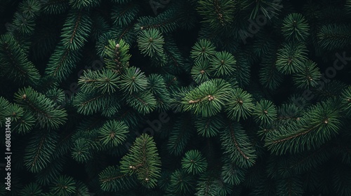 Beautiful Christmas Background with green pine tree brunch close up  trendy moody dark toned design for seasonal quotes