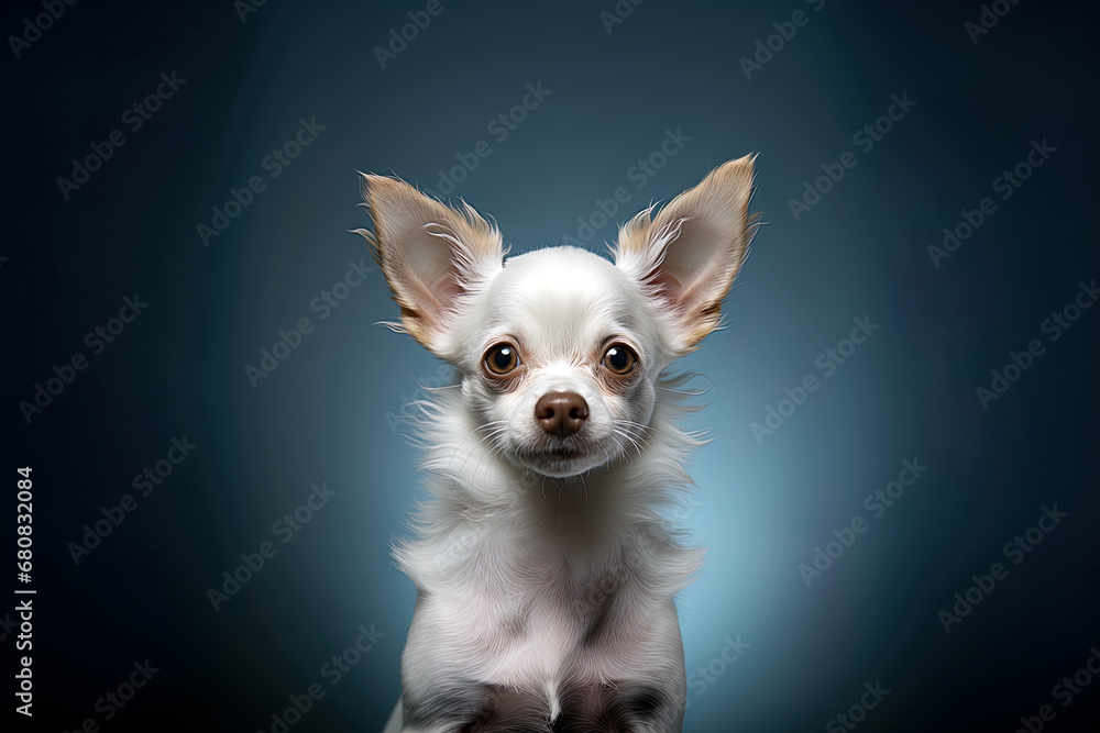 Portrait of a white chihuahua on a dark neutral background, cropped photo, studio light. Ai art Portrait of a white chihuahua on a dark neutral background, cropped photo, studio light. Ai art