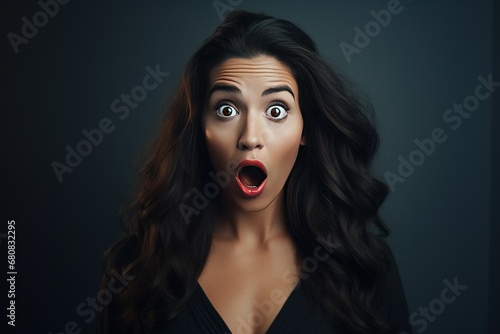 A woman with a surprised expression on her face