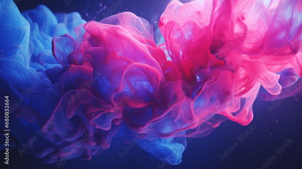 Waves of neon pink and electric blue crashing into each other, forming a surreal abstract masterpiece under the lens of a high-quality camera.