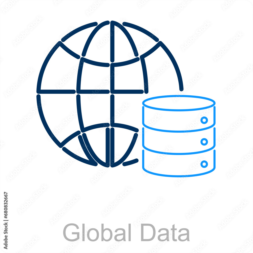 Global Data and global database icon concept Global Data and global database icon concept