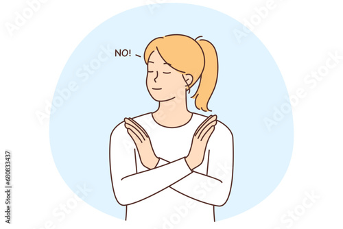 Young woman show stop with hand gesture