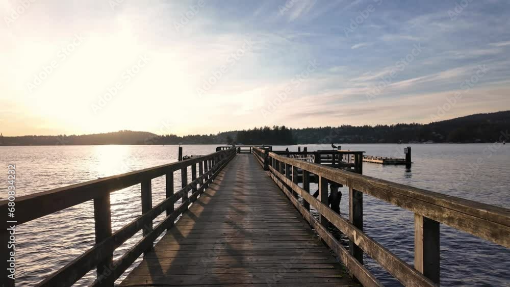 Scenic Quay on Sunny Fall Day. Ocean Coast. Sunny Sunset. Belcarra. Vancouver, BC, Canada. High quality 4k footage Scenic Quay on Sunny Fall Day. Ocean Coast. Sunny Sunset. Belcarra. Vancouver, BC, Canada. High quality 4k footage