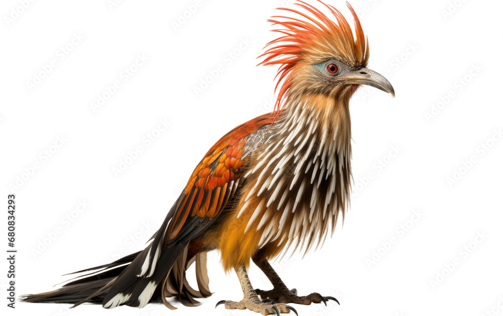 Handsome Colorful Hoatzin Opisthocomus Isolated on Transparent Background PNG.