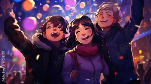 happy new year photo with people laughing happily
